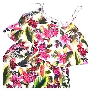 Gap Tropical Floral Flounce Top Dressy Romper XL